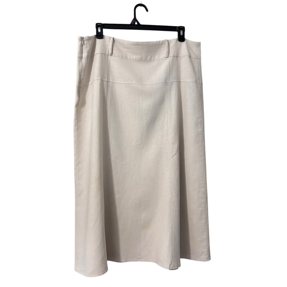 Athena Maria midi seamed skirt Linen blend side zip khaki Women's Size XL - Picture 5 of 10